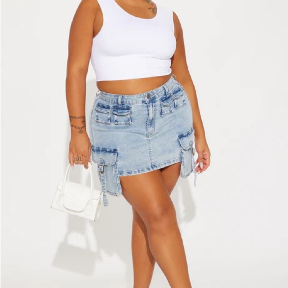 Fashion Nova Blue Pencil Mini Skirt with Slit